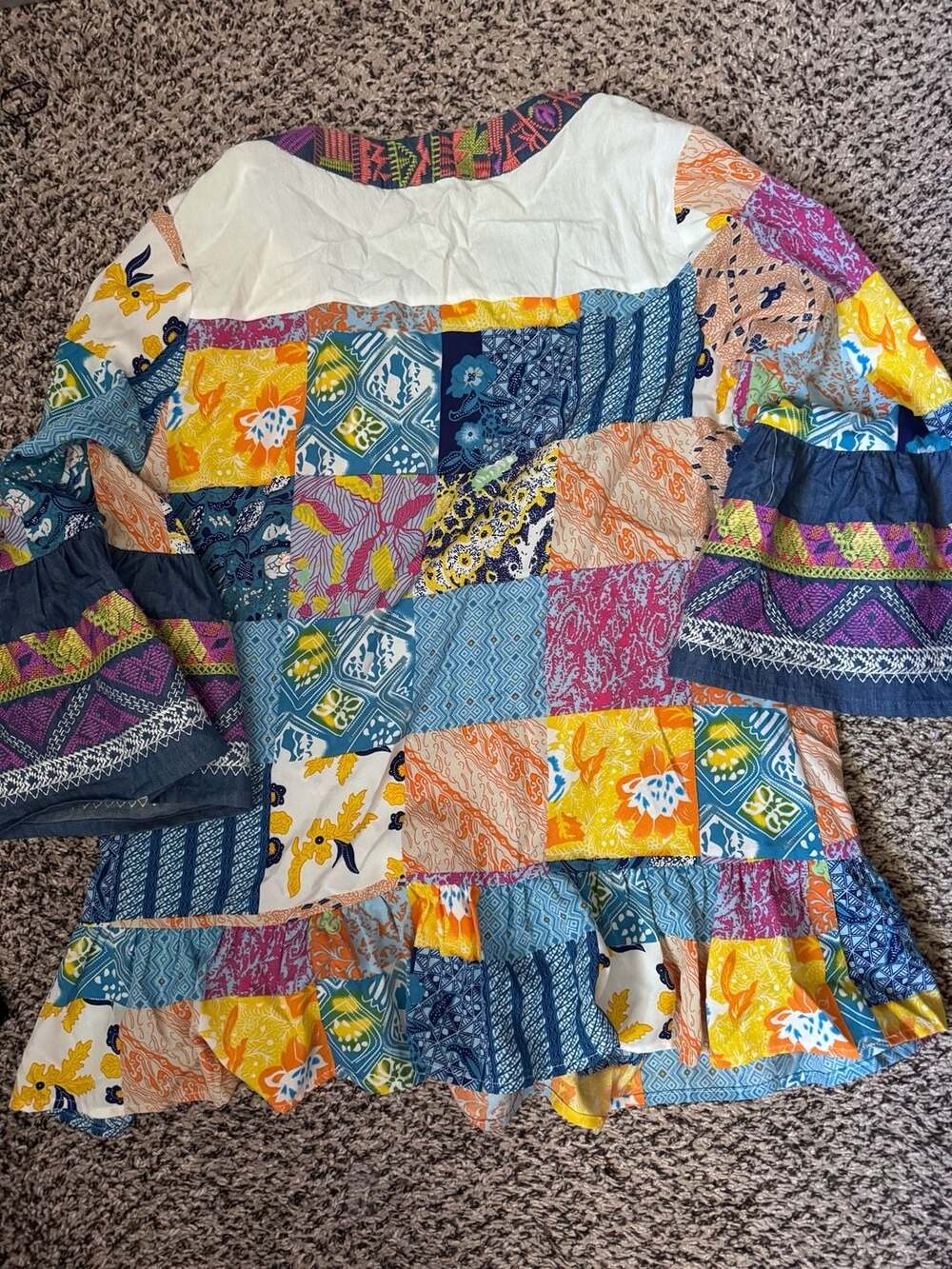 Calessa Embroidered Multi-Print Patchwork V-Neck … - image 5